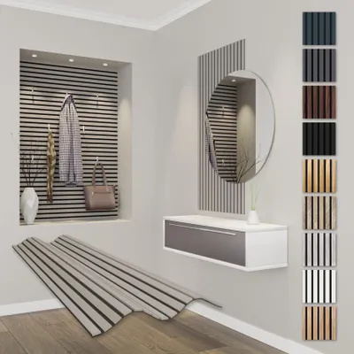Produktbild von HEXIM Akustikpaneele 118x60cm Holz Comfort - flexible Holzpaneele Platten Lamellenwand MDF Wandpaneele Lamellenverkleidung Wandverkleidung schalldämmend (0.71m² Sandgrey)