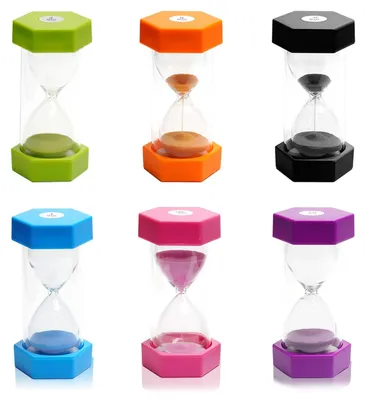Imagen del producto de Juego de 6 relojes de arena de colores para niños, con intervalos de 1 a 30 minutos