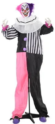 Zdjęcie produktu dla HOMCOM Dekoracja na Halloween – 173 cm przerażający klaun z oświetleniem LED i funkcją dźwiękową