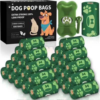 Imagen del producto de Bolsas para excrementos de perro, 600 unidades, 24 rollos, con dispensador, impermeables, para uso en exteriores