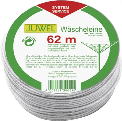 Obrázok produktu pre Umývacia šnúra Juwel 62 m pre rotačné sušičky, šnúra priehľadná, polypropylén