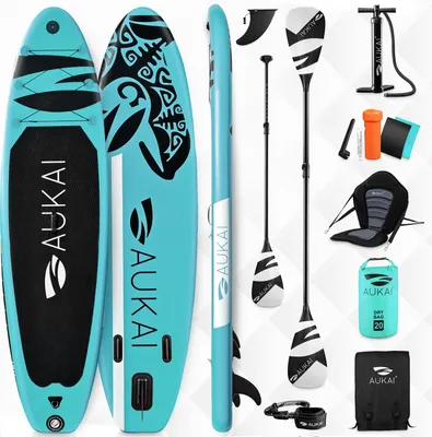 Produktbild von Aukai® Stand Up Paddle Board 320cm "Ocean" 2in1 mit Kajak Sitz SUP Surfboard aufblasbar + Paddel Surfbrett Paddling Paddelboard - türkis