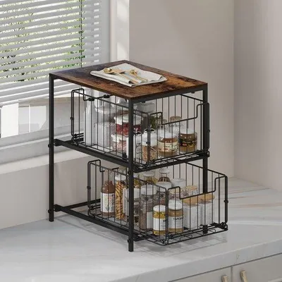 Immagine prodotto di Scaffale a due ripiani in metallo e legno per la cucina