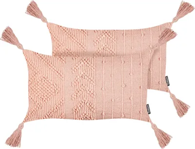 Produktbild von BELIANI Dekokissen 2er Set Pfirsichrosa Baumwollbezug mit Füllung 30x50 cm Rechteckig mit Quasten Einfarbig Modern Sofakissen Wohnzimmer Schlafzimmer