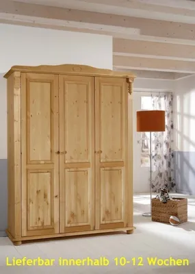 Produktbild von Kleiderschrank Schrank Wäscheschrank 3-türig Kiefer massiv, Farbe:weiß /gebeizt-geölt
