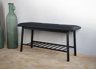 Produktbild von 2 Stück Schuhbank aus Bambus 90x34x45cm mit Kissen Sitzbank Bänke schwarz mit Ablage