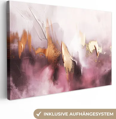 Obrázok produktu pre MuchoWow® - Plátno - Fialové - Abstraktné - Farba - Zlatá, nástenná maľba, nástenné dekorácie obrazy obývacia izba, 120x80cm