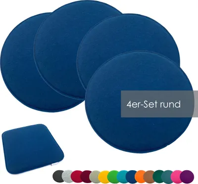 Produktbild von heimtexland ® Sitzkissen Set Filz Stuhlkissen Stuhlauflage Filzkissen Stuhl Polster Kissen Typ631 4er Set 35 cm Rund Marineblau