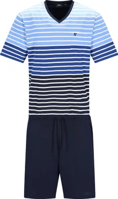Image de Pyjama court pour homme Hajo - Confort climatique, pyjama, bermuda, col en V, mélange de coton Bleu/Gris XL