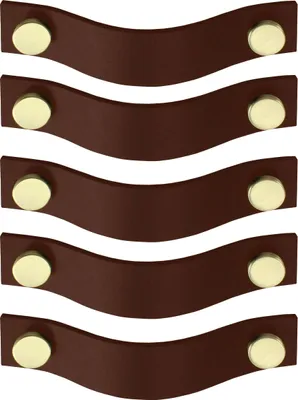 Produktbild von Natural Goods Berlin Möbelgriff RIEMEN, Möbelknopf, Schrankgriff, Knauf für Schublade und Tür, Braun, Gold (gebürstet), 5 Stück