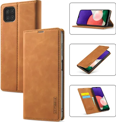 Produktbild von Galaxy A22 5G Hülle, Standfunktion Kartenfach Wallet Leder Schutzhülle für Samsung Galaxy A22 5G Braun