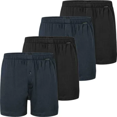 Produktbild von SCHIESSER Herren Jersey-Boxershorts, 4er Pack - 4Pack Boxershorts, Baumwolle, einfarbig Schwarz/Dunkelblau 4XL