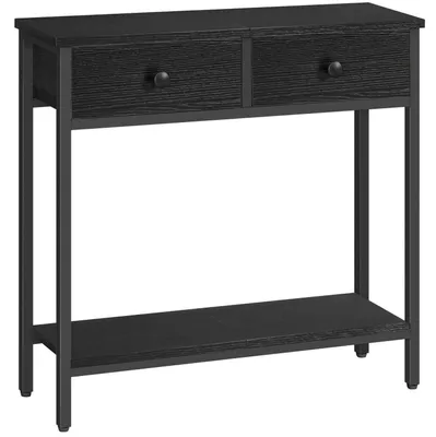 Produktbild von Konsolentisch schmaler Beistelltisch mit 2 Stoffschubladen 75 cm Flurtisch Industriestil Schwarz