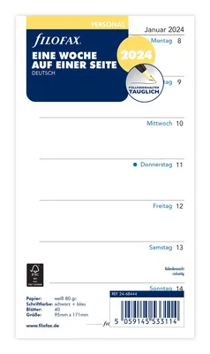 Produktbild von Filofax Kalendereinlage Personal: Eine Woche auf einer Seite 2024 deutsch