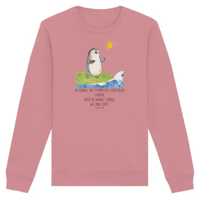 Produktbild von Mr. & Mrs. Panda Baumwoll Sweatshirt Pinguin Surfer Größe XXL - Canyon Pink - Geschenk, Urlaub, Sweater, Optimistisch, Motiviert, Pullover, Pulli, Portugal
