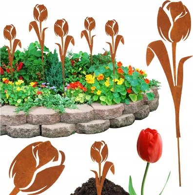 Image de Decoration De Jardin Acier Tulipane Bouquet De Fleurs Corten Effet 25X70