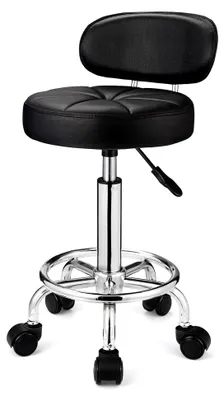 Produktbild von Drehhocker mit Rollen, höhenverstellbar und Rückenlehne, Schwarz