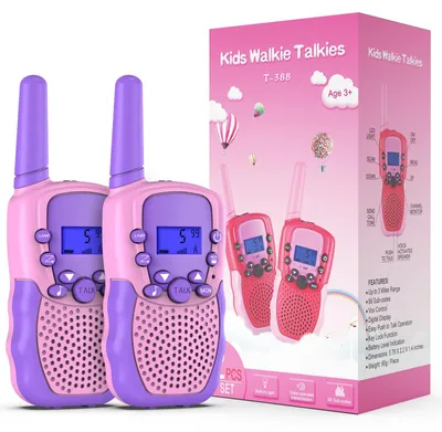 Produktbild von Kearui Spielzeug 3-12 Jahre mädchen Walkie Talkie für Kinder 8 Kanal Funkgerät mit VOX Funktion LED-Taschenlampe, 3 Meilen Reichweite für Abenteuer im Freien, Camping, Wandern (Rosa-Violett)