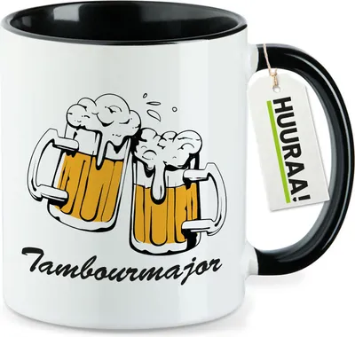 Produktbild von Huuraa Kaffeetasse Tambourmajor Spielmannszug 330ml Schwarz Keramik Kaffeebecher Geschenkidee