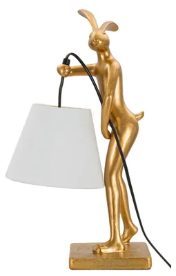 Immagine prodotto di Lampada da tavolo a forma di coniglio, in resina, con paralume in tessuto, dimensioni 26x16x47 cm, colore oro e bianco, design Mauro Ferretti