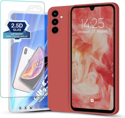 Produktbild von Hülle für Samsung Galaxy A35 5G mit 9H Displayglas Displayschutz Plus Case Cover Bumper Silikon Softgrip Schutzhülle Farbe: Rot