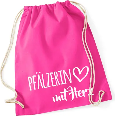 Produktbild von Huuraa Turnbeutel Pfälzerin mit Herz 12 Liter Fuchsia Baumwolle Rucksack Geschenkidee