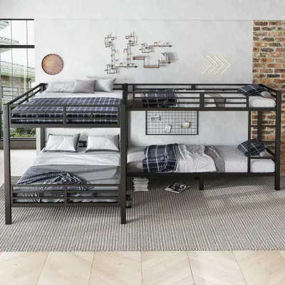 Produktbild von Schwarzes Eisen-Etagenbett mit dreistufiger Leiter, stabilem Lattenrost und flexibler Mehrbettkonfiguration, verfügbar in 90x200cm und 140x200cm