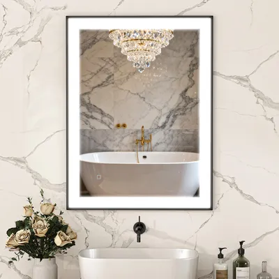 Image de Miroir de salle de bain - éclairage LED - 80 x 80 cm - 3 couleurs de lumière - antibuée - fonction mémoire - IP44 - noir