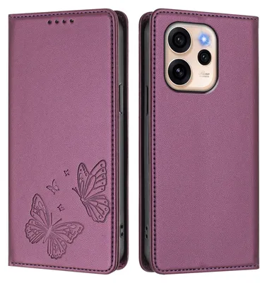 Produktbild von Lederhülle für Oppo Reno15 F, Schmetterling Prägung Leder Brieftasche Schutzhülle mit Ständer Lila