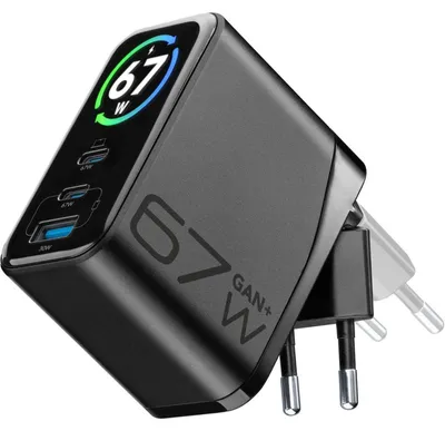 Produktbild von Cellularline TFT Multiport Charger 67W Schnellladegerät,GaN,2xUSB-C,1xUSB-A