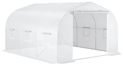 Produktbild von Outsunny Tunnelgewächshaus 35 x 3 x 2 m (L x B x H), Tür + 6 Rollofenster, verzinkter Stahl, hochdichte PE-Plane, Weiß
