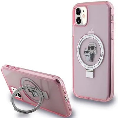 Produktbild von Karl Lagerfeld KLHMN61HMRSKCP iPhone 11 / Xr 6.1 rosa Hardcase Ringständer Karl&Choupettte MagSafe