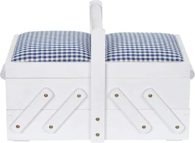 Imagen del producto de 612577 Caja de costura de madera, color blanco, con compartimentos para accesorios
