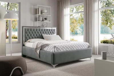 Produktbild von MEBLINI Arona Silver Polsterbett 180x200 mit Stauraum - Matratze, Lattenrost und Bettkasten - Kopfteil Bett mit Stauraum - Doppelbett - Stauraumbett -  Betten - 180x200 - Dunkelgrau Samt/H3