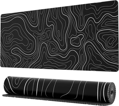 Immagine prodotto di Tappetino per mouse da gaming di grandi dimensioni – Mappe topografiche con bordi cuciti, sottotavola antiscivolo elegante (nero, 40 x 90 cm)