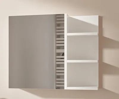 Immagine prodotto di Armadietto Bagno Bianco con Specchio e Ripiani 60x50 cm Pensile Bagno 1 Anta Apertura Senza Maniglia Ripiani a Destra