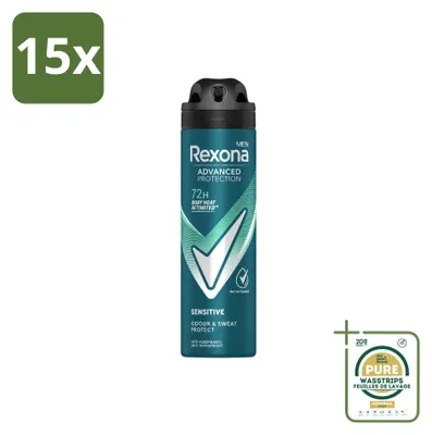 Imagen del producto de 15 unidades de desodorante en spray Rexona Men Advanced Protection Sensitive, 150 ml - Paquete de suministro