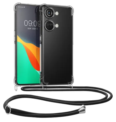 Produktbild von kwmobile Necklace Case kompatibel mit OnePlus Nord 3 5G Hülle - Silikon Cover mit Handykette - Band Handyhülle Transparent Schwarz