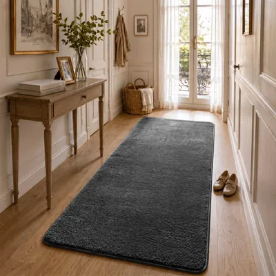 Produktbild von VOUNOT® Weicher Kurzflor Teppich Wohnzimmer mit Antirutschmatte 80x200 cm Anthrazit