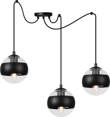 Image de Lampe à suspendre Toledo araignée noire 3 flammes avec abat-jour en verre noir E14