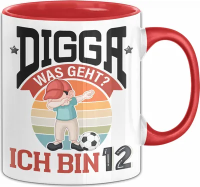 Produktbild von 12. Geburtstag Geschenk Tasse Becher Jungs Sohn Geburtstagsgeschenk Digga Was geht Ich Bin 12 (Rot)