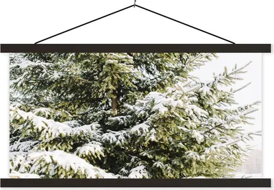 Produktbild von MuchoWow® Textilposter Tannenbaum - Weihnachten - Schnee 60x30 cm mit schwarzem Rahmen - Textilien