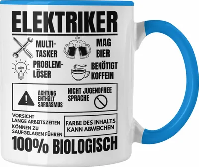 Produktbild von Trendation - Elektriker Tasse Geschenk Elektromeister Lustiger Spruch Männer Geschenkidee Multitasker (Blau)