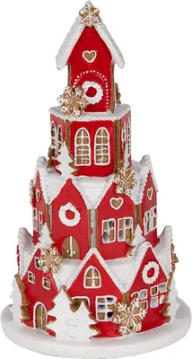 Immagine prodotto di Clayre & Eef Casa di pan di zenzero con LED Ø 13x22 cm Plastica rossa