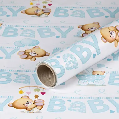 Produktbild von Geschenkpapier Teddys, Hellblau  0,70 x 10 m - Geburtstagspapier für Kinder