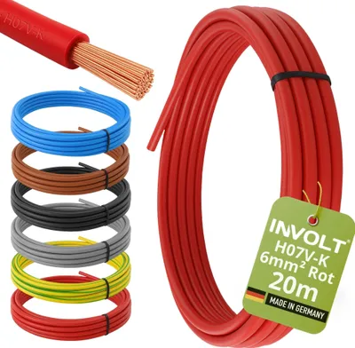 Produktbild von INVOLT H07V-K 20m 6mm² rot Aderleitung flexibel Verdrahtungsleitung ,  Germany