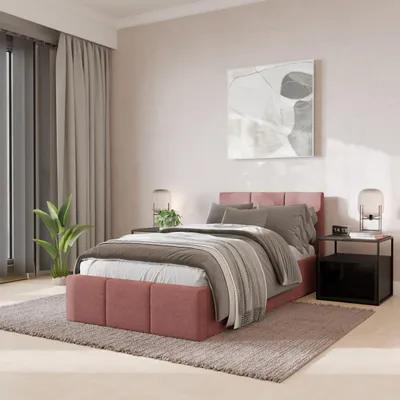 Zdjęcie produktu dla Muralo Łóżko Pojedyncze do Sypialni 90x200 cm Łóżko Tapicerowane z Pojemnikiem Różowe