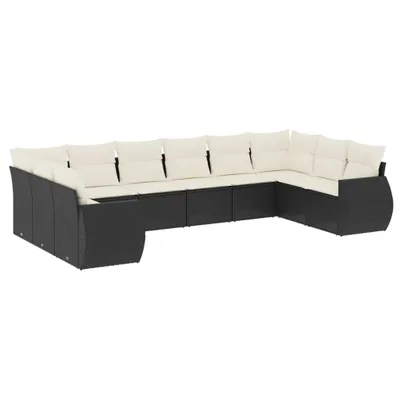 Produktbild von 10-tlg. Garten-Sofagarnitur mit Kissen Schwarz Poly Rattan