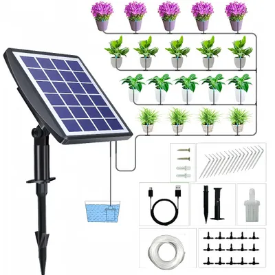 Produktbild von Solar Bewässerungssystem Automatisches Set mit Timer, Steuerung per Sekunde, Automatische BewäSserung, 15 Töpfe, für Garten, Balkon Pflanzen