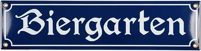 Produktbild von Biergarten Schild - 10x40 cm - Keramik Emaille - Wetterfest - Oktoberfest Schild - Deko Blechschild - Emailschild - BLAU